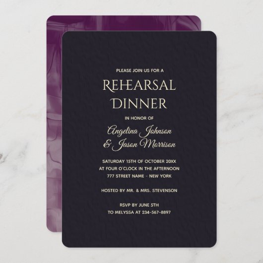 Black Calligraphy Rehearsal Dinner Kaart (Voorkant / Achterkant)