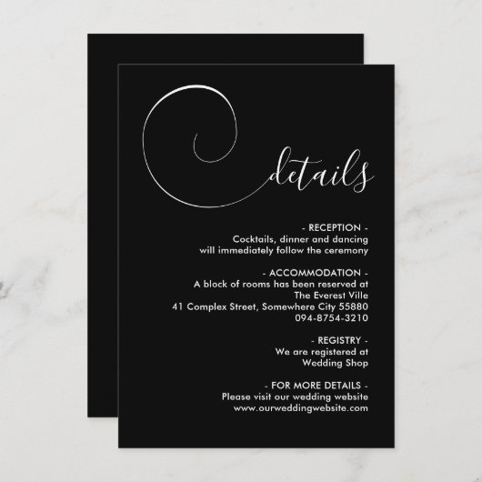 Black Calligraphy Script Enclosure Kaart (Voorkant / Achterkant)