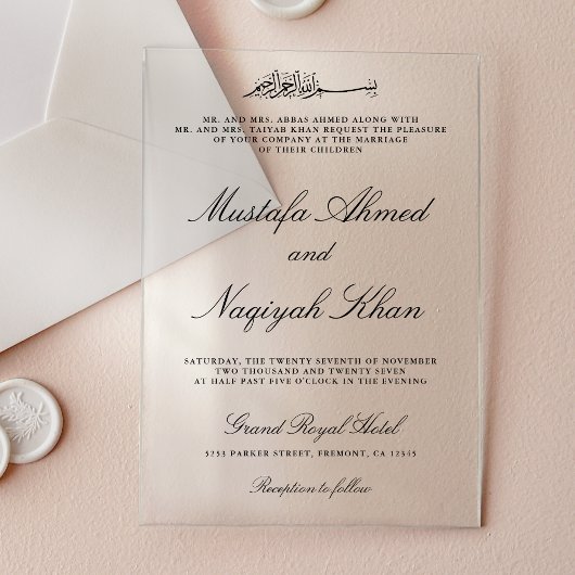 Black Calligraphy Script Muslim Wedding Acryl Uitnodigingen
