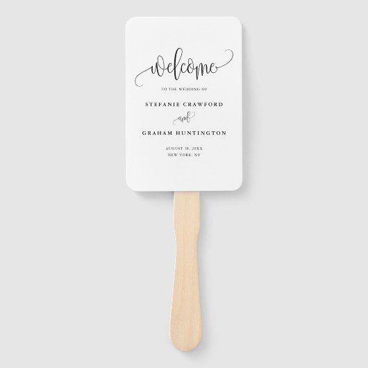 Black Calligraphy Script Wedding Program Handwaaier (Voorkant)