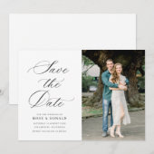 Black calligraphy script wedding save the date kaart (Voorkant / Achterkant)