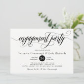 Black Calligraphy Swirls Engagement Party Kaart (Staand voorkant)