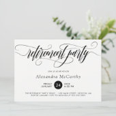 Black Calligraphy Swirls Retirement Party Kaart (Staand voorkant)