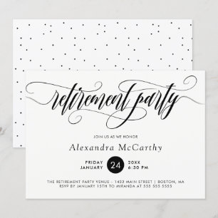 Black Calligraphy Swirls Retirement Party Kaart