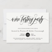 Black Calligraphy Swirls Wine Tasting Party Kaart (Voorkant)