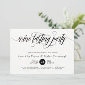 Black Calligraphy Swirls Wine Tasting Party Kaart (Staand voorkant)