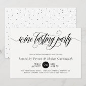 Black Calligraphy Swirls Wine Tasting Party Kaart (Voorkant / Achterkant)