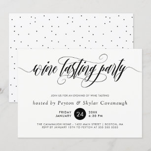 Black Calligraphy Swirls Wine Tasting Party Kaart