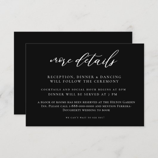 Black Calligraphy Wedding Enclosure Kaart (Voorkant / Achterkant)