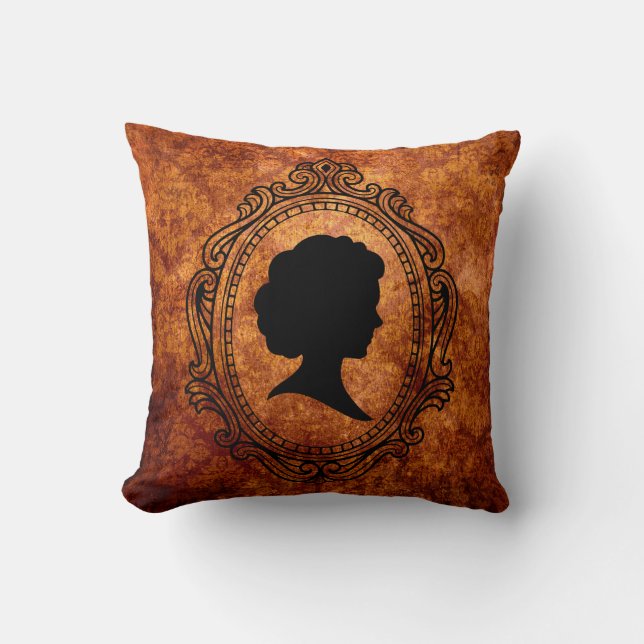 Black Cameo Oranje Grunge Damask Square Pillow Kussen (Voorkant)
