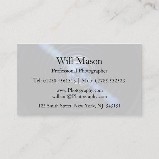 Black Camera Lens Fotograaf Visitekaartje (Achterkant)