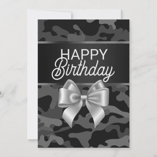 Black Camo & Bow Happy Birthday Day Kaart (Voorkant)