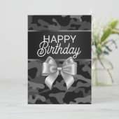 Black Camo & Bow Happy Birthday Day Kaart (Staand voorkant)