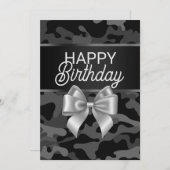 Black Camo & Bow Happy Birthday Day Kaart (Voorkant / Achterkant)