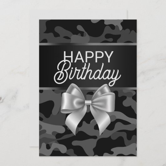 Black Camo & Bow Happy Birthday Day Kaart (Voorkant / Achterkant)