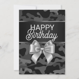 Black Camo & Bow Happy Birthday Day Kaart