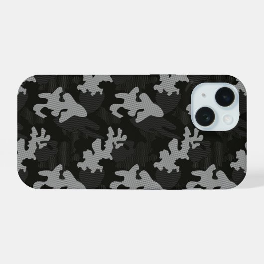Black Camouflage Pattern iPhone 15 Case (Achterkant horizontaal)