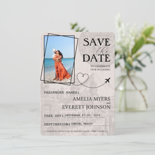 Black Cancun Passport Bewaar de datum Save The Date (Staand voorkant)