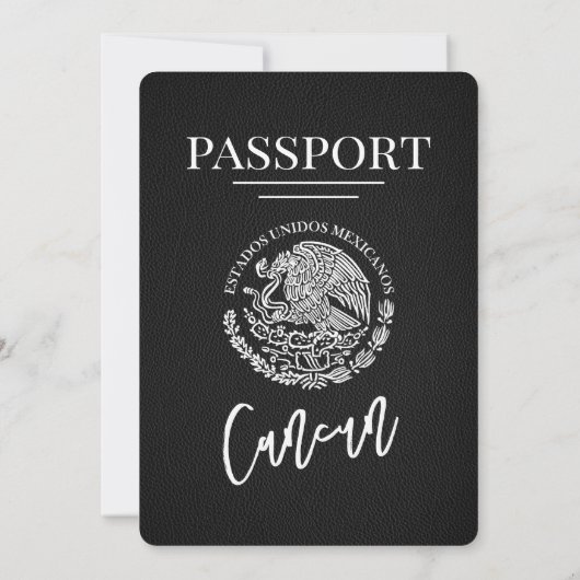 Black Cancun Passport Wedding Kaart (Achterkant)