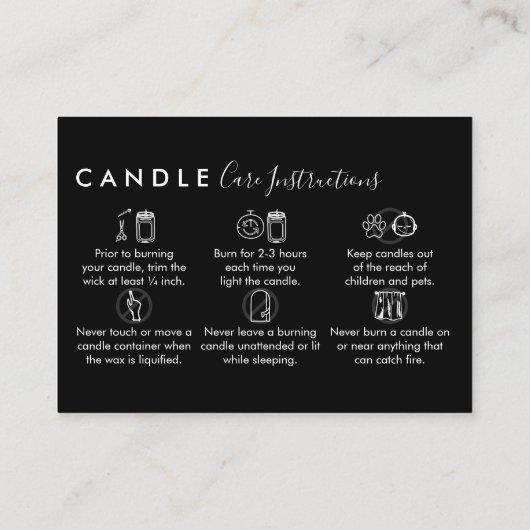 Black Candle Care instructies Bedankt Visitekaartje (Achterkant)