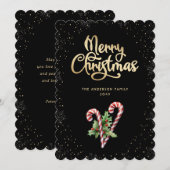 Black Candy Cane Holly Berries Christmas Feestdagenkaart (Voorkant / Achterkant)