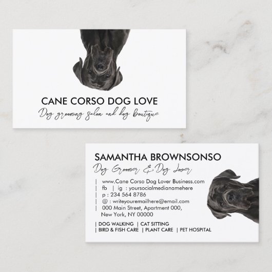 Black Cane Corso Dog Visitekaartje (Voorkant / Achterkant)
