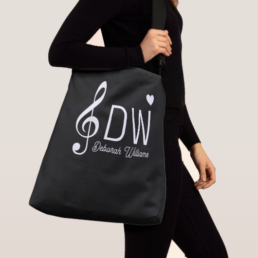 BLACK Canvas tas met haar naam en Treble Clef (Dichtbij)