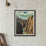 Black Canyon of the Gunnison National Park Art Poster<br><div class="desc">Zwart kanon van het ontwerp van de Gunnisvectorillustratie. Het park omringt een deel van een diepe,  steile kloof die door het Preambrian-gesteente door de Gunnison-rivier is gesneden. Het wild omvat muilherten,  elanden en gouden adelaars.</div>