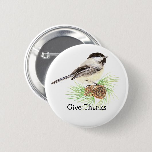 Black Capped Chickadee Bird "Geef Bedankt" Quote Ronde Button 5,7 Cm (Voorkant /achterkant)