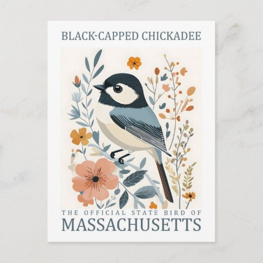 Black Capped Chickadee Bird uit Massachusetts, Ver Briefkaart (Voorkant)