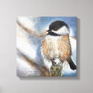 Black Capped Chickadee Bird Winter Artwork Canvas Afdruk