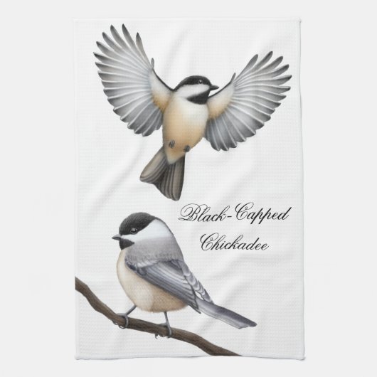 Black Capped Chickadee Birds Kitchen Towel Theedoek (Verticaal)