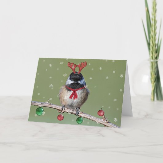 Black-capped Chickadee Christmas Kaart (Voorkant)