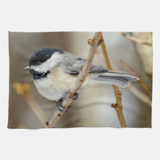 Black Capped Chickadee Kitchen Towel Theedoek (Horizontaal)