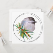 Black Capped Chickadee Watercolour Kaart (Voorkant / Achterkant in situ)