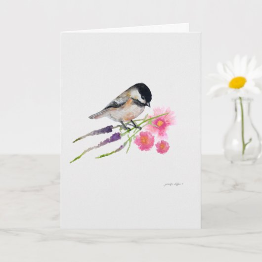 Black Capped Sweet Chickadee Waterverf Artwork Kaart (Kleine Plant)