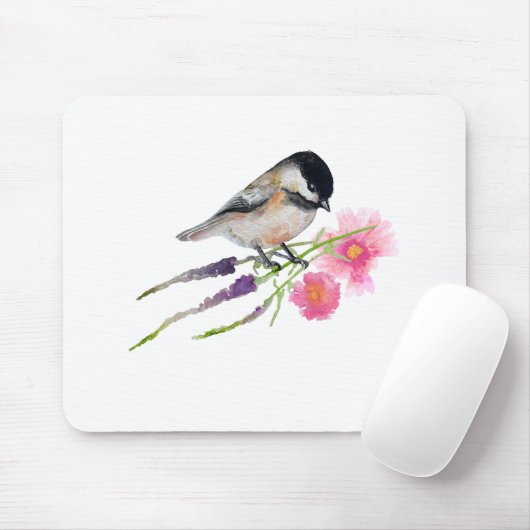 Black Capped Sweet Chickadee Waterverf Artwork Muismat (Met muis)