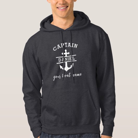 Black Captain Boat Nautical Anchor Ship  Hoodie (Voorkant)