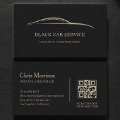Black Car Service QR Code Black & Gold Visitekaartje