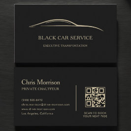 Black Car Service QR Code Black & Gold Visitekaartje