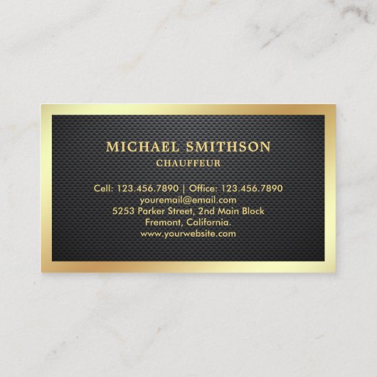 Black Carbon Fiber Gold Car Professional Chauffeur Visitekaartje (Achterkant)