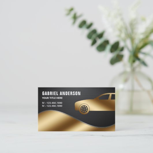 Black Carbon Fiber Gold Huur een luxe auto Chauffe Visitekaartje (Staand voorkant)