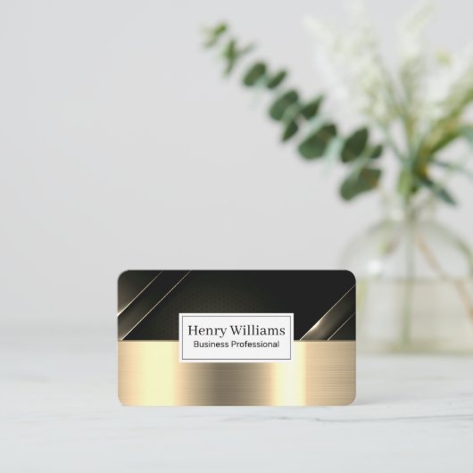 Black Carbon Fiber | Gold Metallic Brushed Visitekaartje (Staand voorkant)