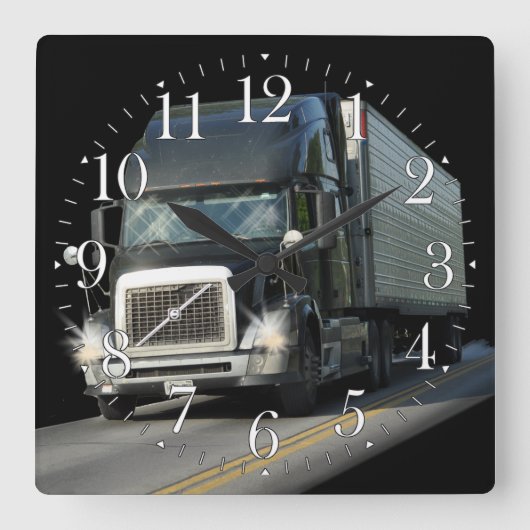 Black Cargo Truck Art Wall Clock Vierkante Klok (Voorkant)