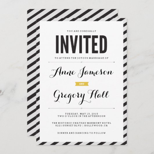 Black Carnival Stripes Modern Wedding Kaart (Voorkant / Achterkant)