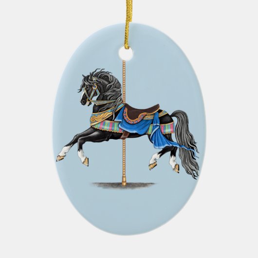 Black Carousel Horse Keramisch Ornament (Voorkant)