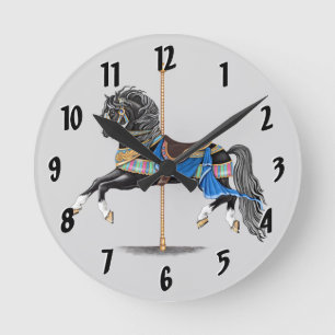 Black Carousel Horse Ronde Klok