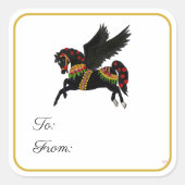 Black Carousel Pegasus Gift Label Sticker (Voorkant)