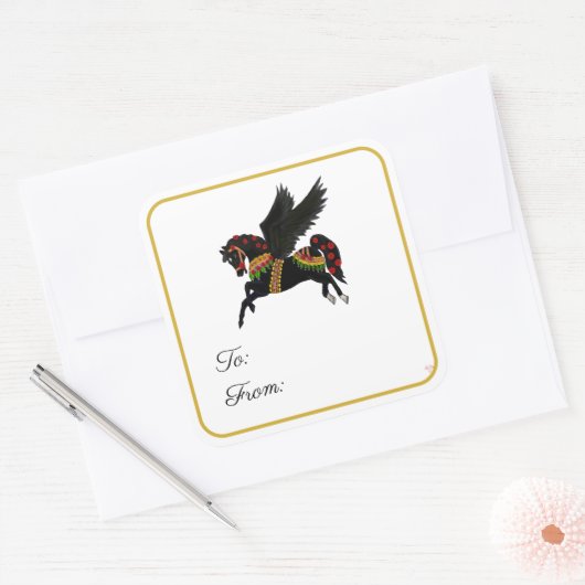 Black Carousel Pegasus Gift Label Sticker (Envelop)