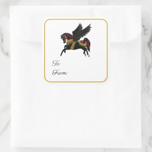 Black Carousel Pegasus Gift Label Sticker (Tas)